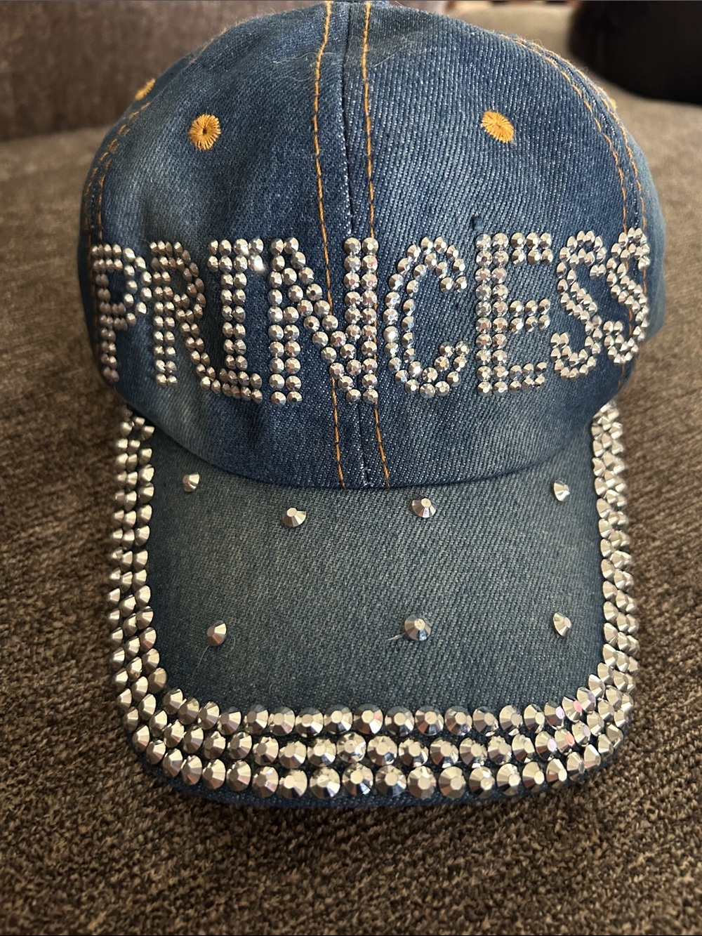 Denim 'PRINCESS' Rhinestone Baseball Cap